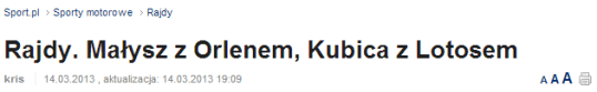 Rajdy. Małysz z Orlenem  Kubica z Lotosem1