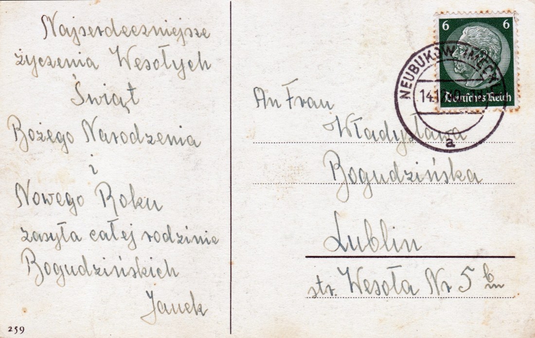 Życzenia wysłane przez Dziafka, w roku 1940, z niewoli niemieckiej